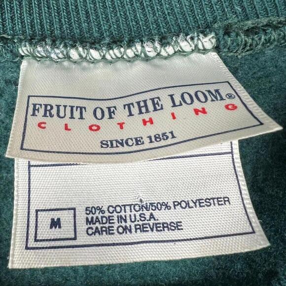 Vintage Blank Crewneck Sweatshirt Mens M Green Raglan Fruit Of The Loom 90s USA - Picture 4 of 4